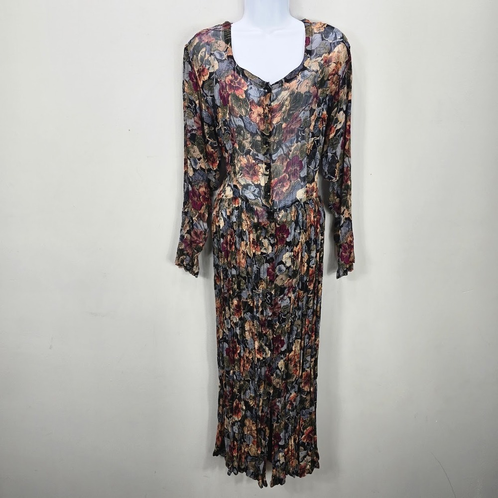 Vintage 90s Starina Maxi Dress M Boho Grunge Cottage Gypsy Nature Grunge Crinkle